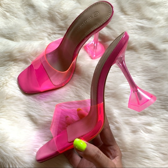 clear neon pink heels